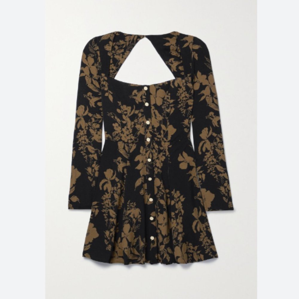 NWOT Reformation Indira Floral Long-Sleeve Dress in Night Garden Size 8 #724